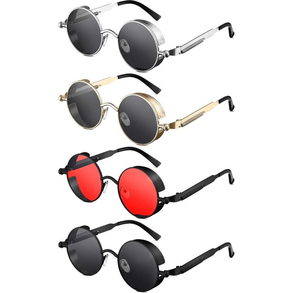 Retro Round Steampunk Sunglasses 4 Pairs Metal Frame Vintage Hippie Style